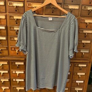 Striped Green and White Women's short sleeve Top